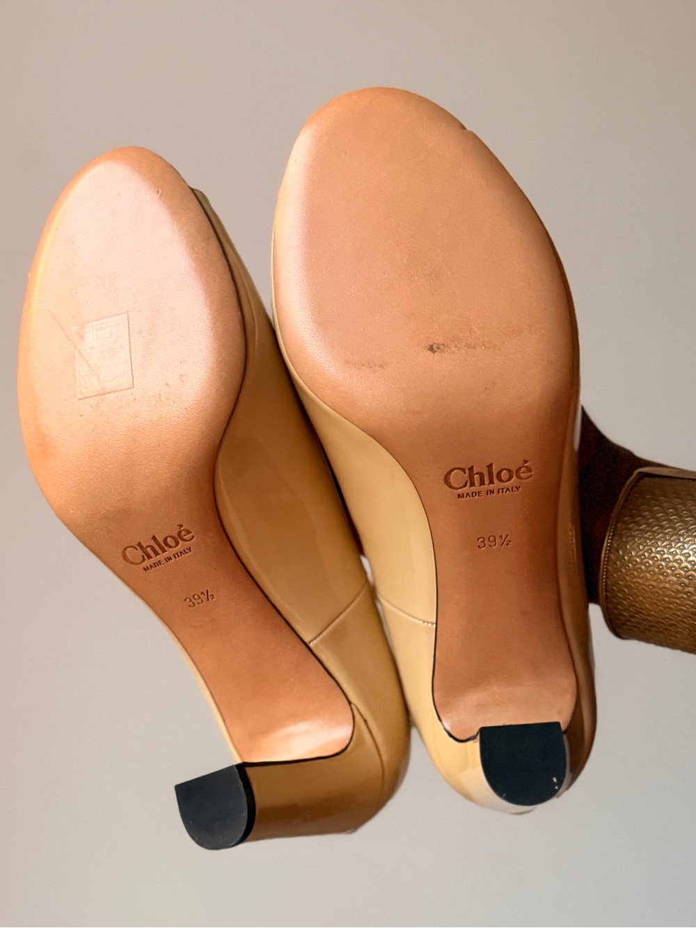 Chloé Patent Leather Peep-Toe Slingback Heels in Cream - Picture 8 of 8